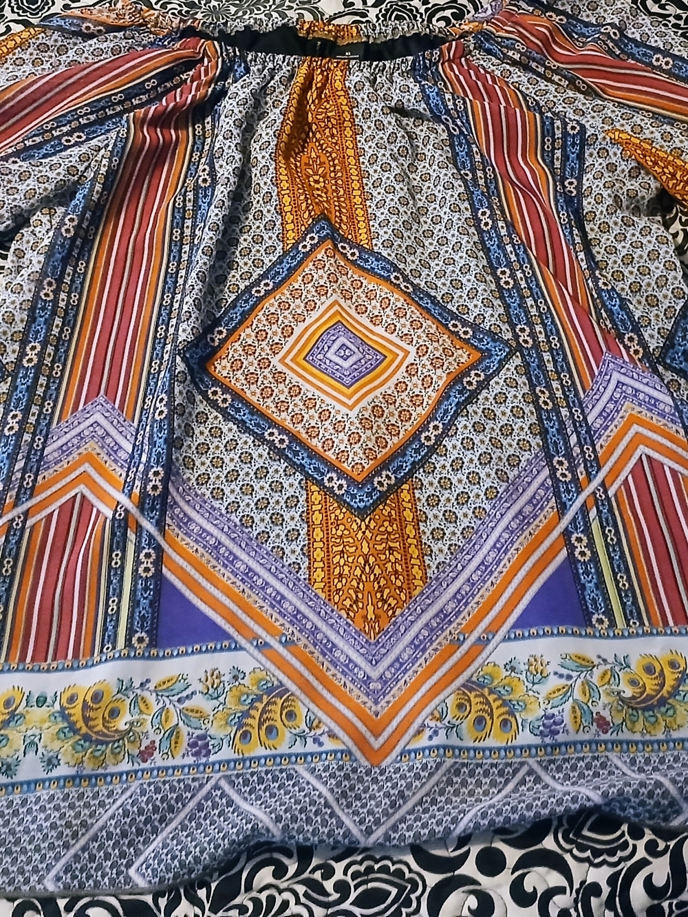 Boho Tile Print Peasant Blouse - Multicolor